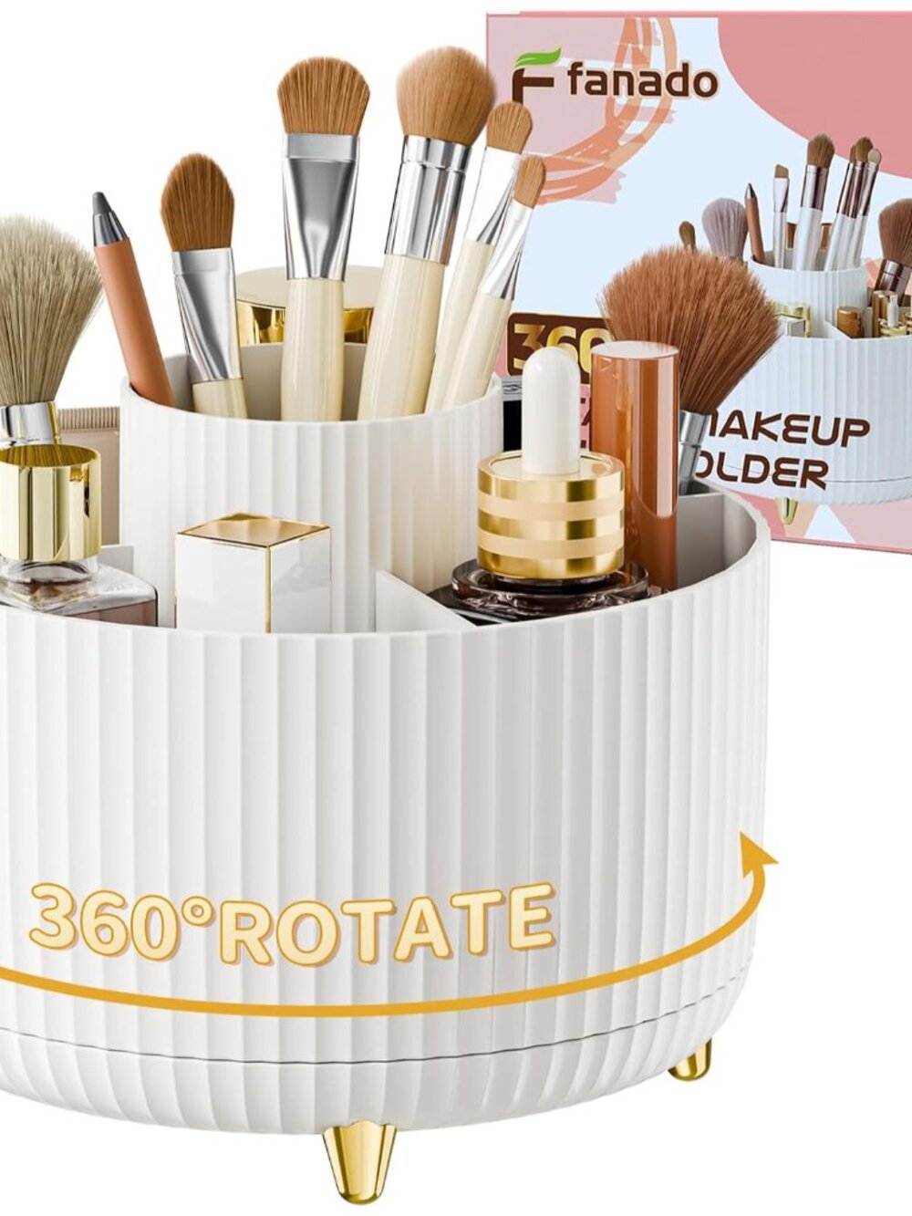 360° Rotate Makeup Brush Holder Organizer, Makeup Organizers Countertop, Makeup